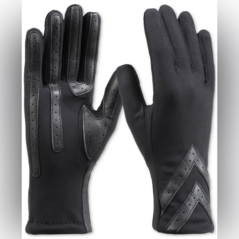 New - Isotoner Signature Women's Water-Repellent Heritage Chevron Black Gloves